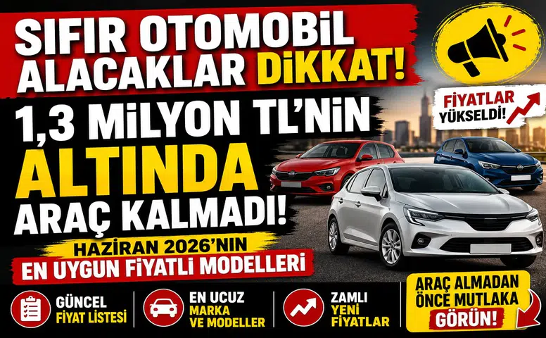 Sıfır Otomobil Alacaklar Dikkat! 1,3 Milyon TL'nin Altında Araç Kalmadı: İşte Haziran 2026'nın En Uygun Fiyatlı Modelleri