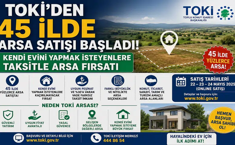 TOKİ'den 45 İlde Arsa Satışı Başladı! Kendi Evini Yapmak İsteyenlere Taksitle Arsa Fırsatı