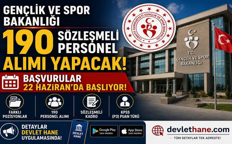 Gençlik ve Spor Bakanlığı 190 Sözleşmeli Personel Alımı Yapacak! Başvurular 22 Haziran'da Başlıyor