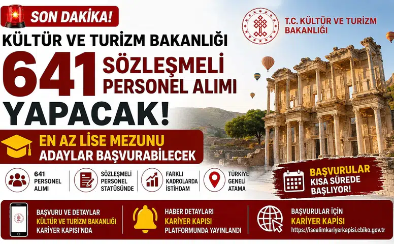 Kültür ve Turizm Bakanlığı 641 Sözleşmeli Personel Alımı Yapacak! En Az Lise Mezunu Adaylar Başvurabilecek