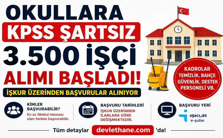 Okullara KPSS Şartsız 3.500 İşçi Alımı Başladı! İŞKUR Üzerinden Başvurular Alınıyor