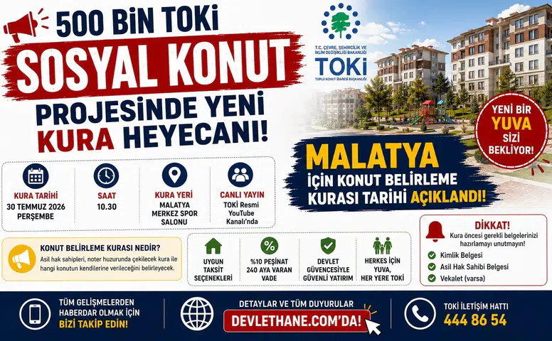 500 Bin TOKİ Sosyal Konut Projesinde Yeni Kura Heyecanı! Malatya İçin Konut Belirleme Kurası Tarihi Açıklandı