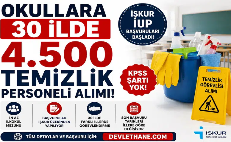 Okullara 30 İlde 4.500 Temizlik Personeli Alımı! İŞKUR İUP Başvuruları Başladı