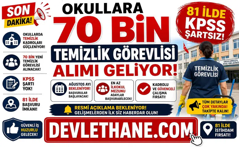 Okullara 70 Bin Temizlik Görevlisi Alımı Geliyor! 81 İlde KPSS Şartsız Başvurular İçin Ağustos Ayı Bekleniyor