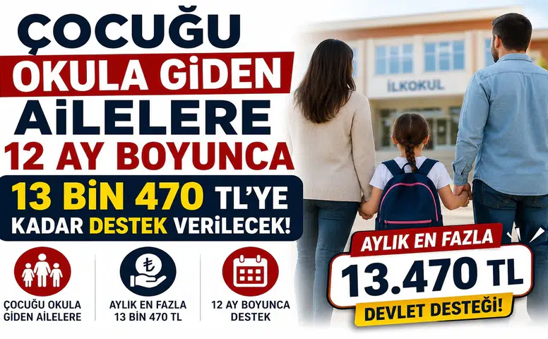 Çocuğu Okula Giden Ailelere 12 Ay Boyunca 13 Bin 470 TL'ye Kadar Destek Verilecek