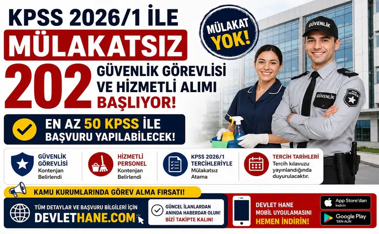 KPSS 2026/1 ile Mülakatsız 202 Güvenlik Görevlisi ve Hizmetli Alımı Başlıyor! En Az 50 KPSS ile Başvuru Yapılabilecek