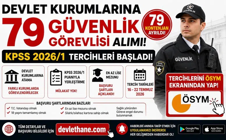 Devlet Kurumlarına 79 Güvenlik Görevlisi Alımı! KPSS 2026/1 Başvuru Şartları ve ÖSYM Tercih Ekranı