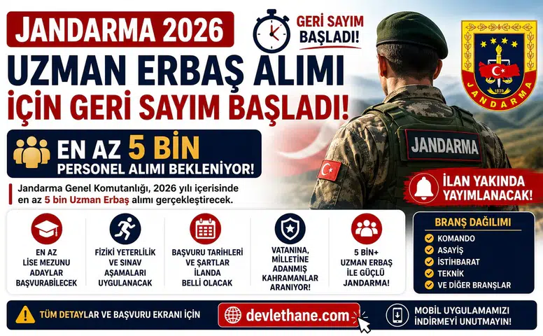 Jandarma 2026 Uzman Erbaş Alımı İçin Geri Sayım Başladı! En Az 5 Bin Personel Alımı Bekleniyor