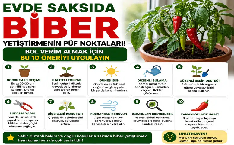 Evde Saksıda Biber Yetiştirmenin Püf Noktaları! Bol Verim Almak İçin Bu 10 Öneriyi Uygulayın