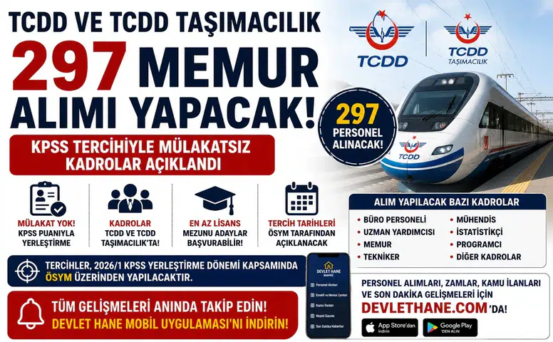 TCDD ve TCDD Taşımacılık 297 Memur Alımı Yapacak! KPSS Tercihiyle Mülakatsız Kadrolar Açıklandı