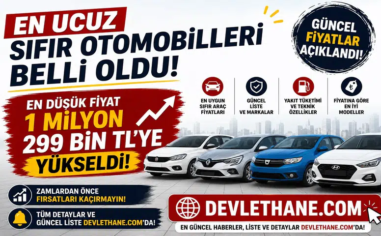 En Ucuz Sıfır Otomobilleri Belli Oldu! En Düşük Fiyat 1 Milyon 299 Bin TL'ye Yükseldi
