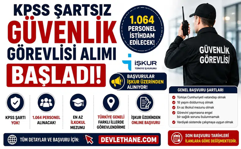 KPSS Şartsız Güvenlik Görevlisi Alımı Başladı! İŞKUR'dan 1.064 Personel İstihdam Edilecek