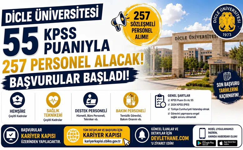 Dicle Üniversitesi 55 KPSS Puanıyla 257 Personel Alacak! Başvurular Başladı