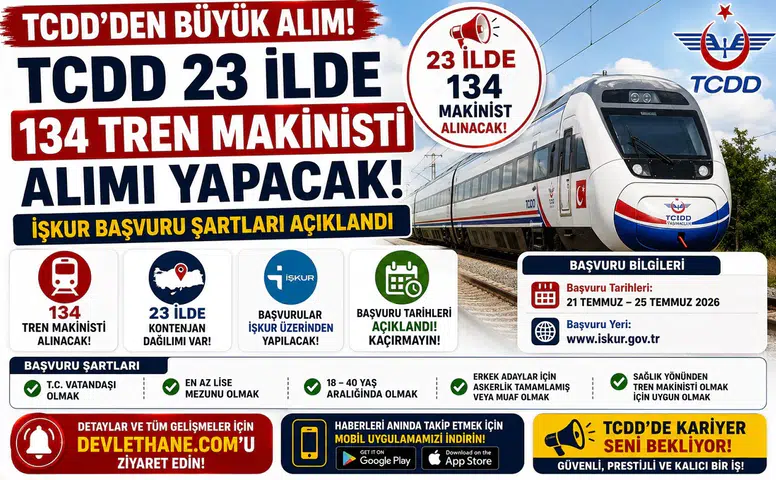 TCDD 23 İlde 134 Tren Makinisti Alımı Yapacak! İŞKUR Başvuru Şartları Açıklandı