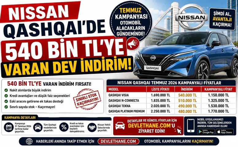 Nissan Qashqai'de 540 Bin TL'ye Varan Dev İndirim! Temmuz Kampanyası Otomobil Alacakların Gündeminde