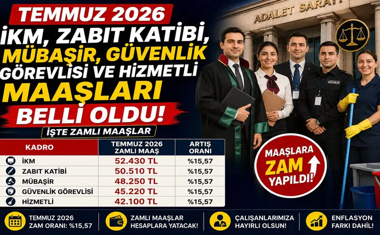Temmuz 2026 İKM, Zabıt Katibi, Mübaşir, Güvenlik Görevlisi ve Hizmetli Maaşları Belli Oldu! İşte Zamlı Maaşlar