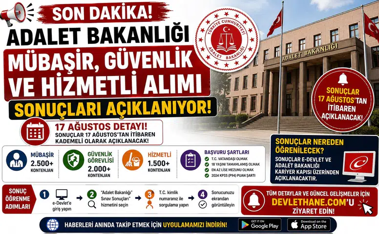 Adalet Bakanlığı Mübaşir, Güvenlik ve Hizmetli Alımı Sonuçları Açıklanıyor! 17 Ağustos Detayı