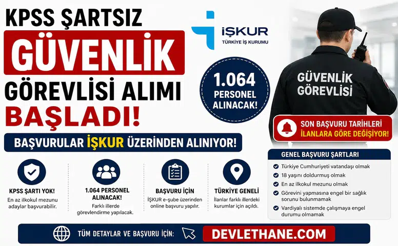 KPSS Şartsız Güvenlik Görevlisi Alımı Başladı! İŞKUR Üzerinden 1.064 Personel Alınacak