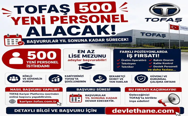 Tofaş 500 Yeni Personel Alacak: En Az Lise Mezunu Adaylar İçin Başvurular Yıl Sonuna Kadar Sürecek