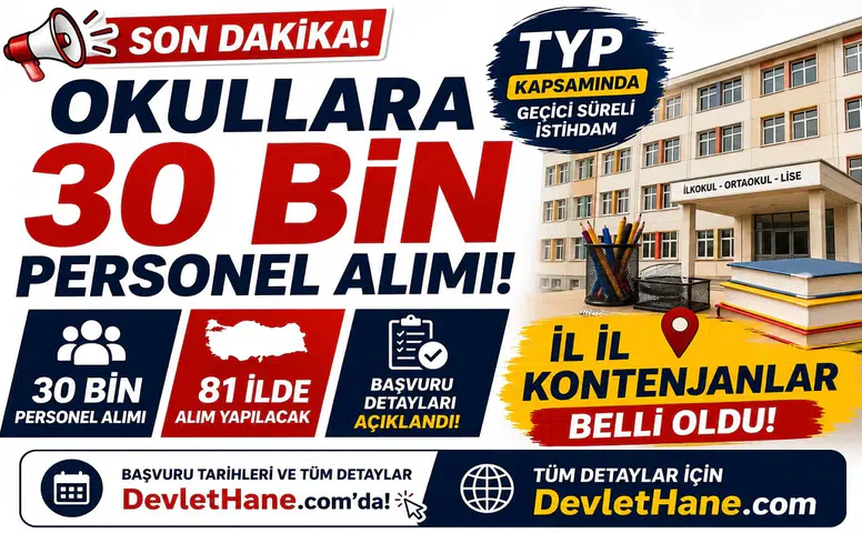 Okullara 30 Bin TYP Personeli Alımı: 81 İlin Kontenjanları Belli Oldu