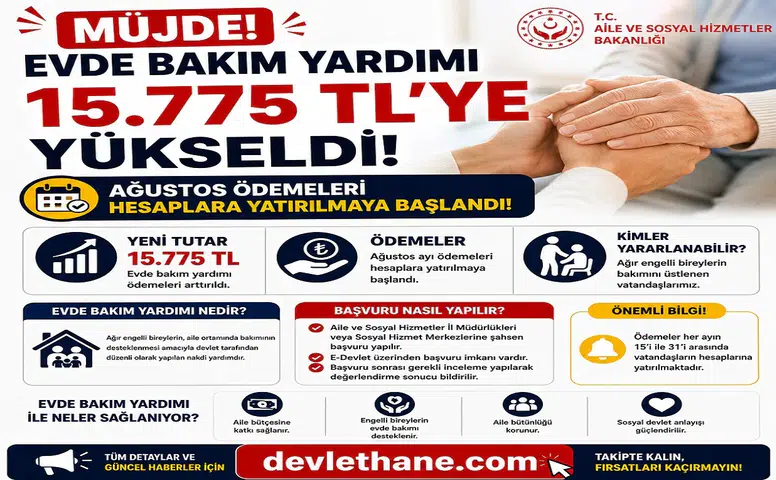 Evde Bakım Yardımı 15.775 TL’ye Yükseldi: Ağustos Ödemeleri Hesaplara Yatırılmaya Başlandı