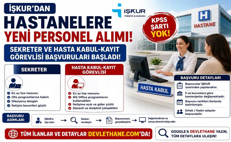 İŞKUR’dan Hastanelere Yeni Personel Alımı: Sekreter ve Hasta Kabul-Kayıt Görevlisi Başvuruları