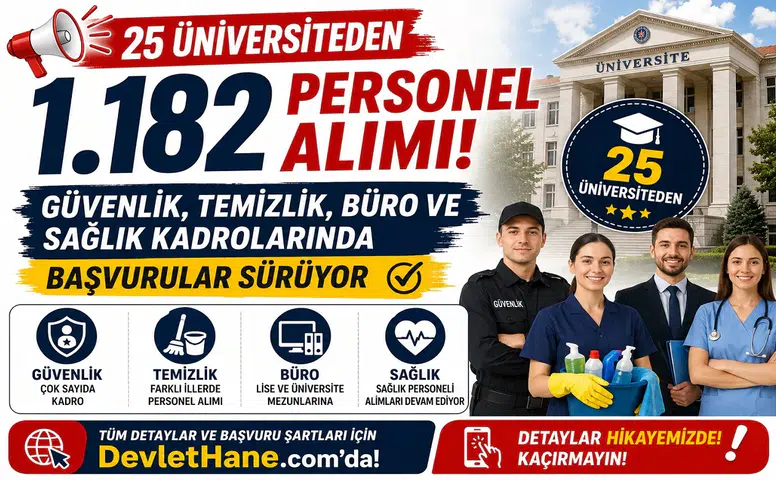 25 Üniversiteden 1.182 Personel Alımı: Güvenlik, Temizlik, Büro ve Sağlık Kadrolarında Başvurular Sürüyor