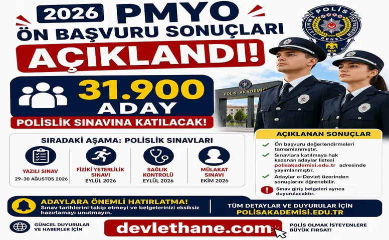 2026 PMYO Ön Başvuru Sonuçları Açıklandı: 31 Bin 900 Aday Polislik Sınavına Katılacak