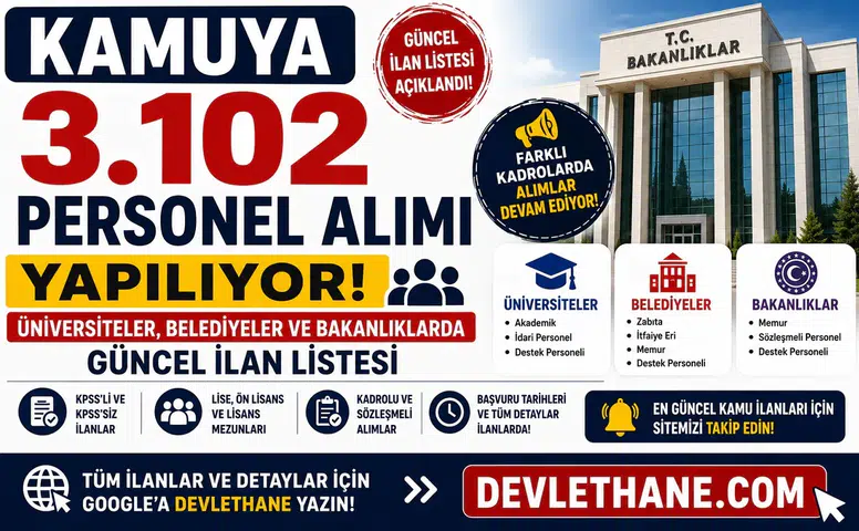 Kamuya 3.102 Personel Alımı Yapılıyor: Üniversiteler, Belediyeler ve Bakanlıklarda Güncel İlan Listesi