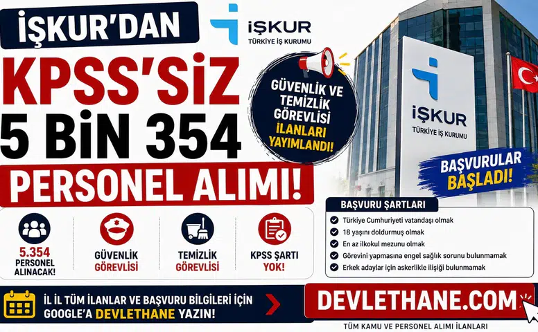 İŞKUR’dan KPSS’siz 5 Bin 354 Personel Alımı! Güvenlik ve Temizlik Görevlisi İlanları Yayımlandı