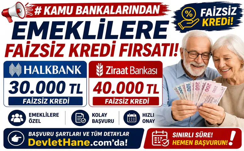 Kamu Bankalarından Emeklilere Faizsiz Kredi Fırsatı: Halkbank 30 Bin TL, Ziraat Bankası 40 Bin TL Veriyor