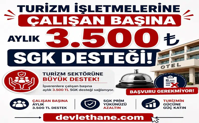 Turizm İşletmelerine Çalışan Başına Aylık 3.500 TL SGK Desteği: Başvuru Gerekmiyor