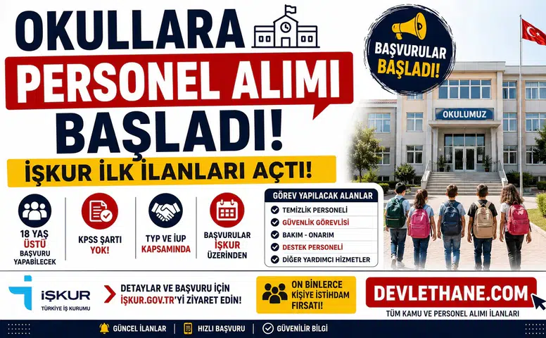 Okullara Personel Alımı Başladı! İŞKUR İlk İlanları Açtı: 18 Yaş Üstü Başvuru Yapabilecek