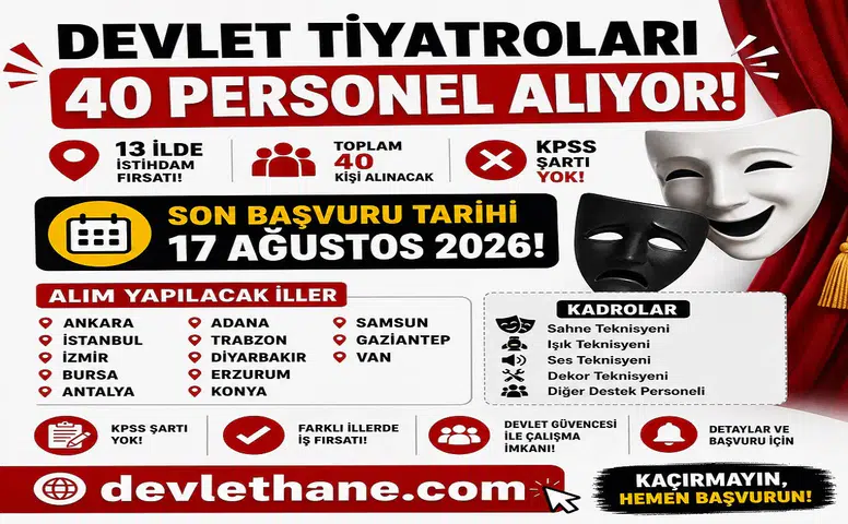 Devlet Tiyatroları 13 İlde 40 Personel Alıyor: KPSS Şartı Yok, Başvurular 17 Ağustos’ta Bitiyor