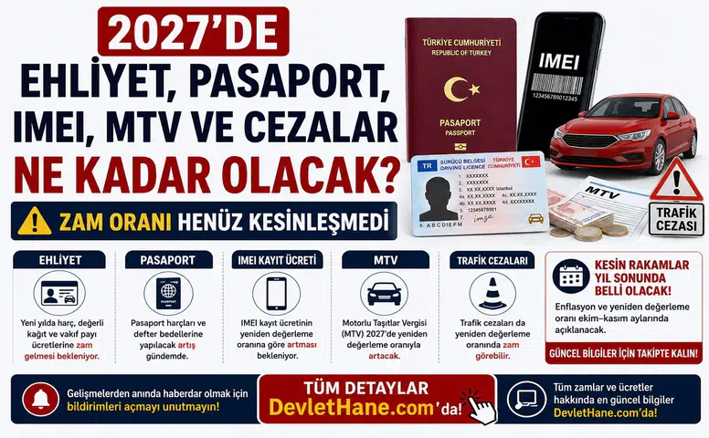 2027’de Ehliyet, Pasaport, IMEI, MTV ve Cezalar Ne Kadar Olacak? Zam Oranı Henüz Kesinleşmedi
