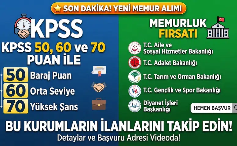 KPSS 50, 60 ve 70 Puanı Olanlara Memurluk Fırsatı! Bu Kurumların İlanlarını Takip Edin