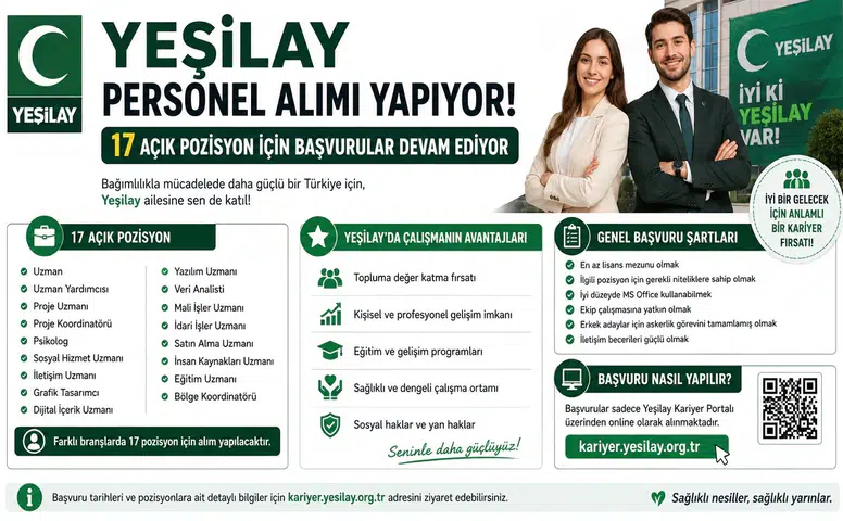 Yeşilay Personel Alımı Yapıyor: 17 Açık Pozisyon İçin Başvurular Devam Ediyor