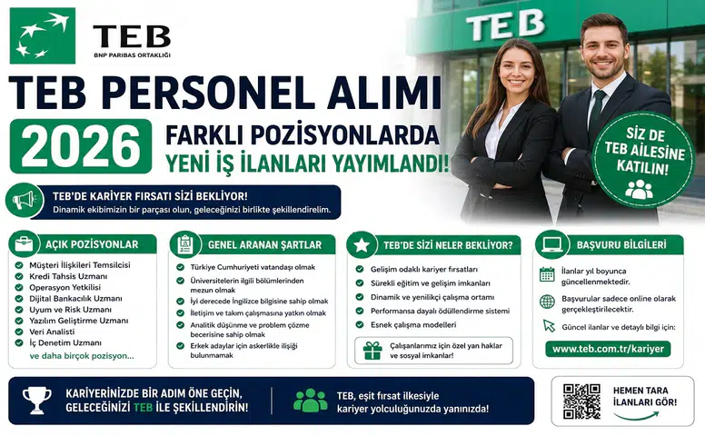 TEB Personel Alımı 2026: Farklı Pozisyonlarda Yeni İş İlanları Yayımlandı