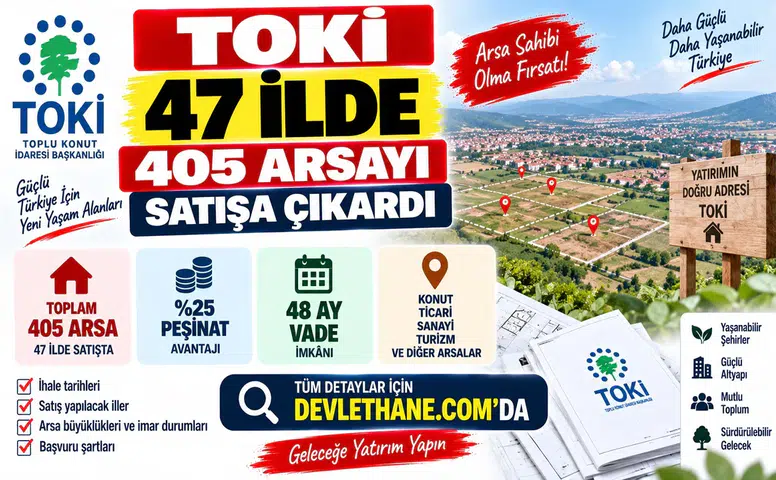 TOKİ 47 İlde 405 Arsayı Satışa Çıkardı: Yüzde 25 Peşinat ve 48 Ay Vade İmkânı