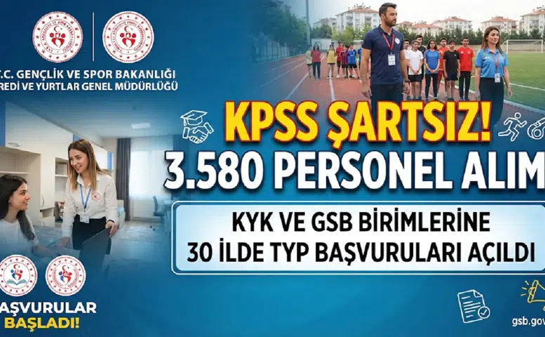 KYK ve GSB Birimlerine KPSS Şartsız 3.580 Personel Alımı: 30 İlde TYP Başvuruları Açıldı