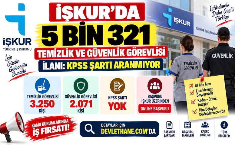 İŞKUR'da 5 Bin 321 Temizlik ve Güvenlik Görevlisi İlanı: KPSS Şartı Aranmıyor