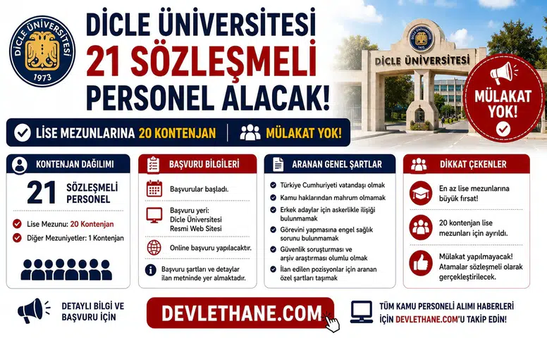 Dicle Üniversitesi 21 Sözleşmeli Personel Alacak: Lise Mezunlarına 20 Kontenjan, Mülakat Yok