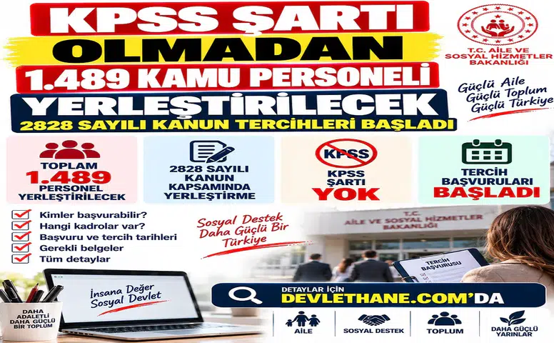 KPSS Şartı Olmadan 1.489 Kamu Personeli Yerleştirilecek: 2828 Sayılı Kanun Tercihleri Başladı