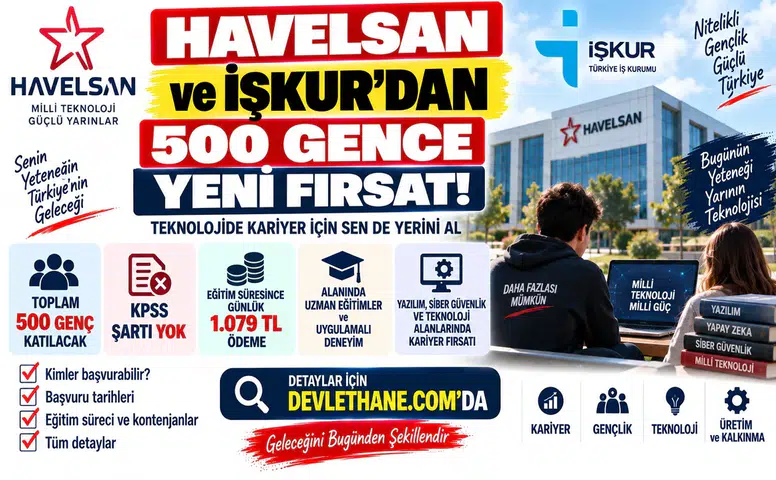 HAVELSAN ve İŞKUR'dan 500 Gence Yeni Fırsat: KPSS Yok, Eğitim Süresince Günlük 1.079 TL Ödeme