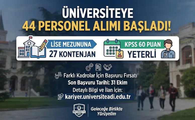 Üniversiteye 44 Personel Alımı Başladı! Lise Mezununa 27 Kontenjan, KPSS 60 Puan Yeterli