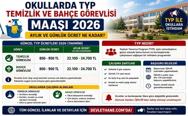 Okullarda TYP Temizlik ve Bahçe Görevlisi Maaşı 2026: Aylık ve Günlük Ücret Ne Kadar?