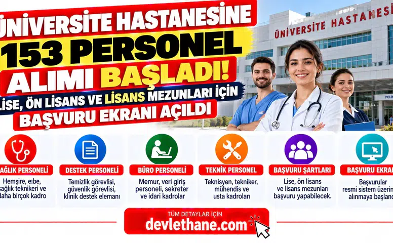 Üniversite Hastanesine 153 Personel Alımı Başladı! Lise, Ön Lisans ve Lisans Mezunları İçin Başvuru Ekranı Açıldı