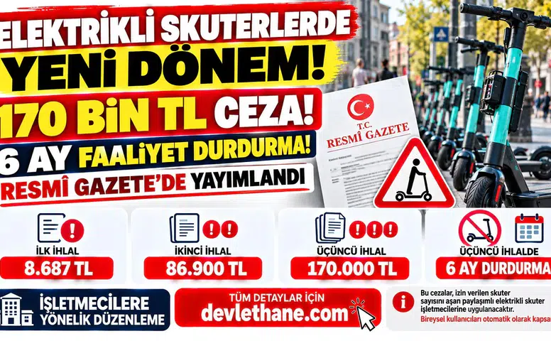 Elektrikli Skuterlerde Yeni Dönem Başladı! 170 Bin TL Ceza ve 6 Ay Faaliyet Durdurma Kararı Resmî Gazete'de
