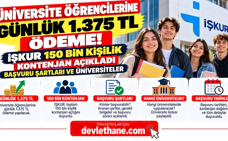 Üniversite Öğrencilerine Günlük 1.375 TL Ödeme! İŞKUR 150 Bin Kişilik Kontenjan Açıklaması Yaptı: Başvuru Şartları ve Üniversiteler