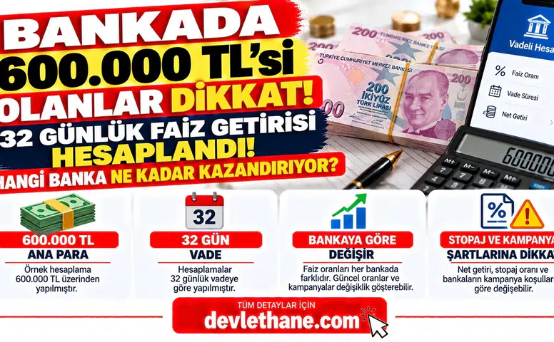 Bankada 600 Bin TL'si Olanlar Dikkat! 32 Günlük Faiz Getirisi Hesaplandı: Hangi Banka Ne Kadar Kazandırıyor?